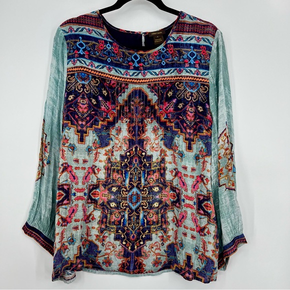 * New Anthropologie Vineet Bahl Prudence Blouse Top Embroidered Paisley Floral L - Picture 4 of 10